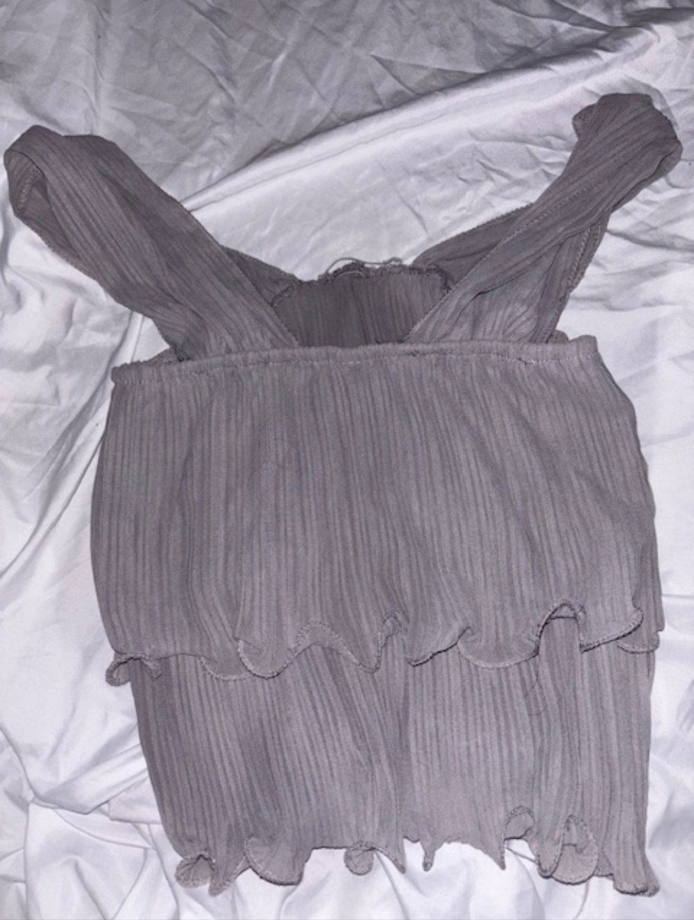 Aritzia Pleated Sleeveless Ruffle Crop Top in Gray - Picture 3 of 3